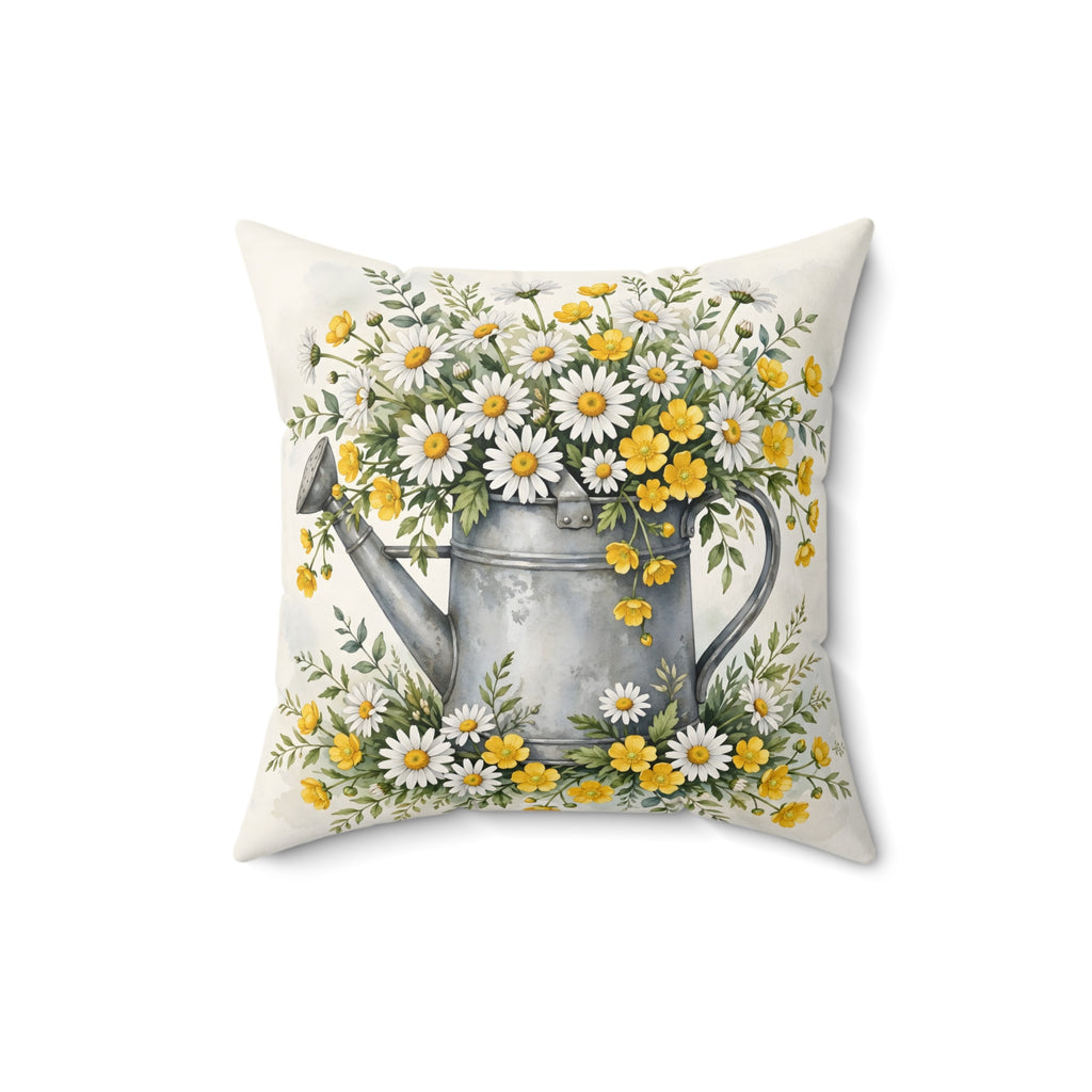 Daisies in a Watering Can Throw Pillow