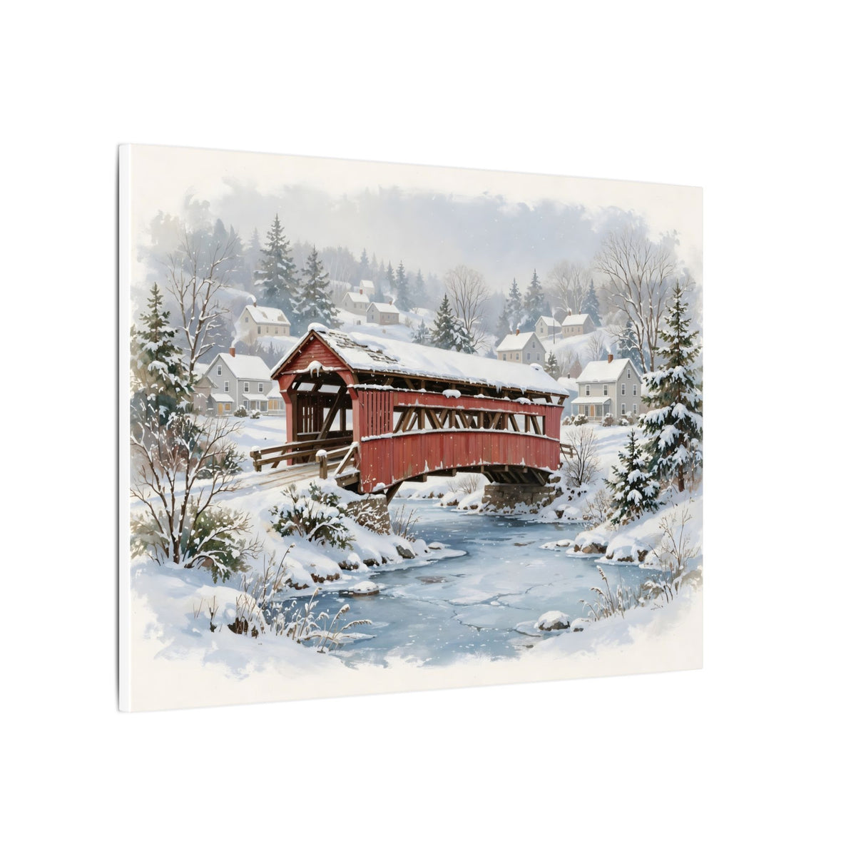 Snowy Covered Bridge Canvas Wall Art – Style 2