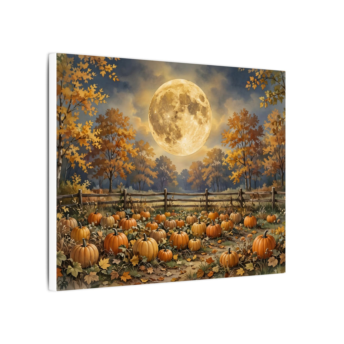 Harvest Moon over the Pumpkin Patch Canvas Wall Art – Style 2