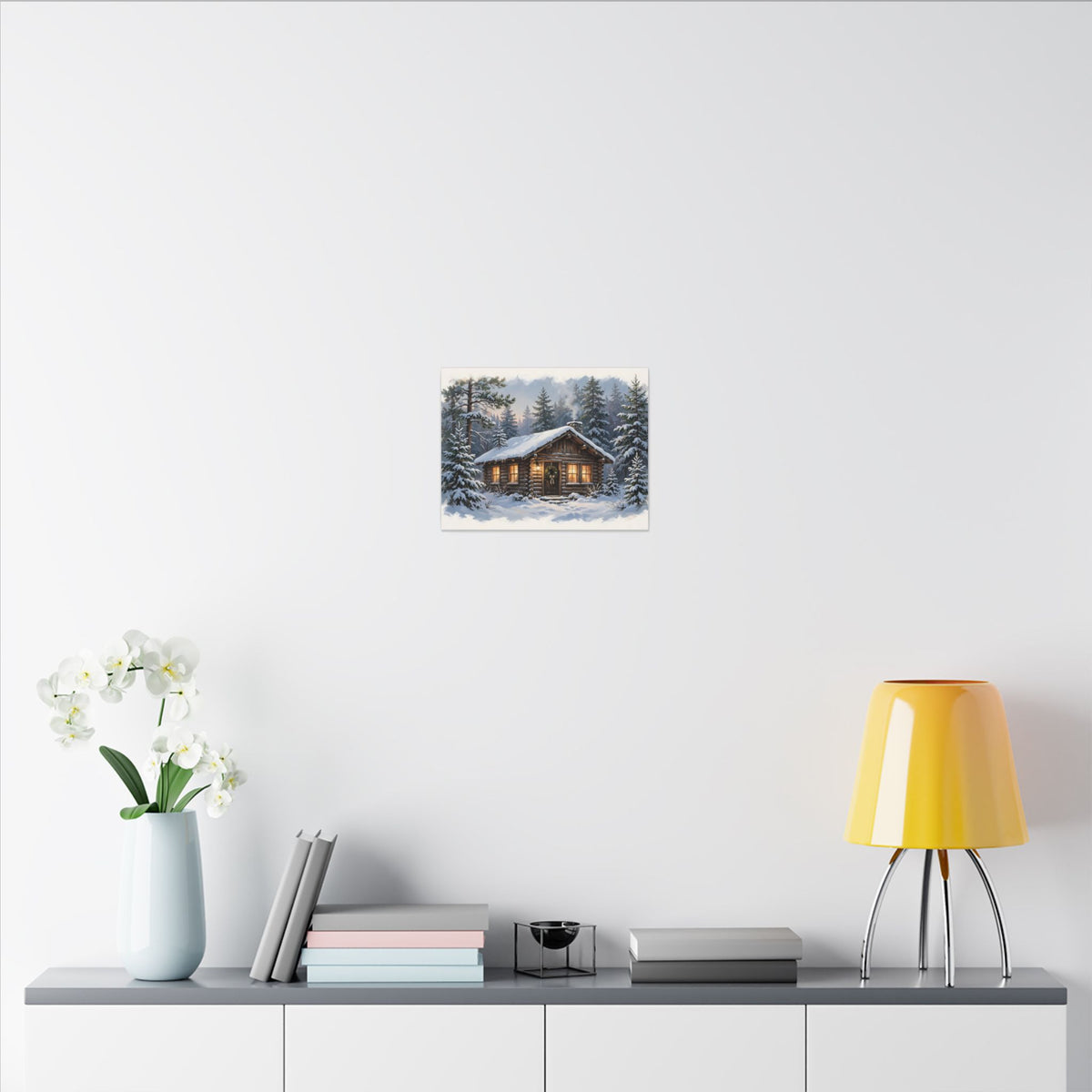 Snowy Cabin at Christmas Eve Canvas Wall Art