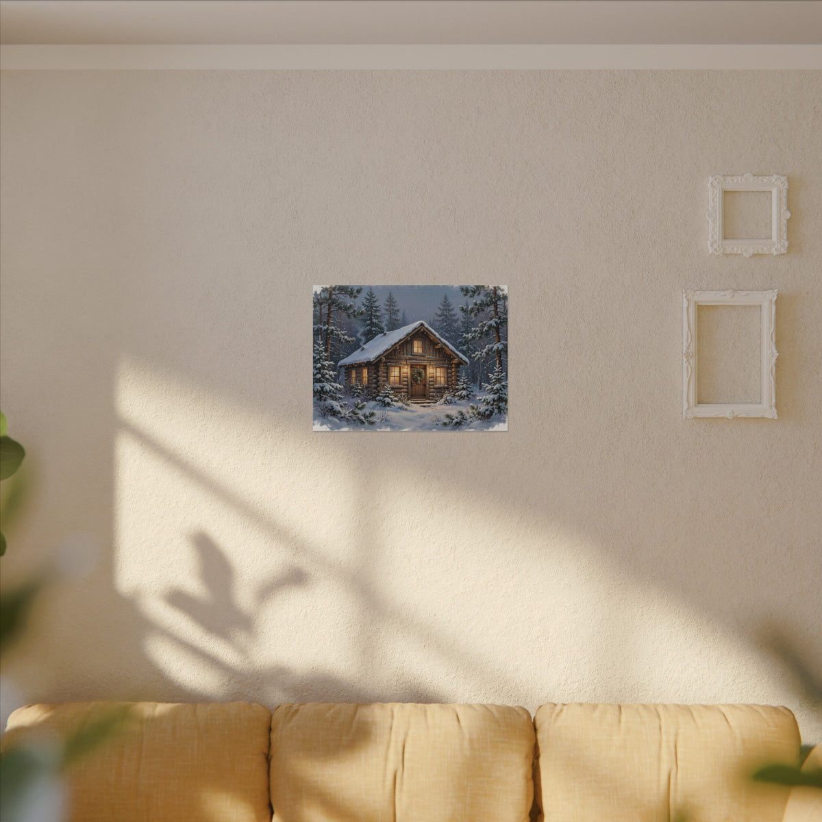 Snowy Cabin at Christmas Eve Canvas Wall Art – Style 2