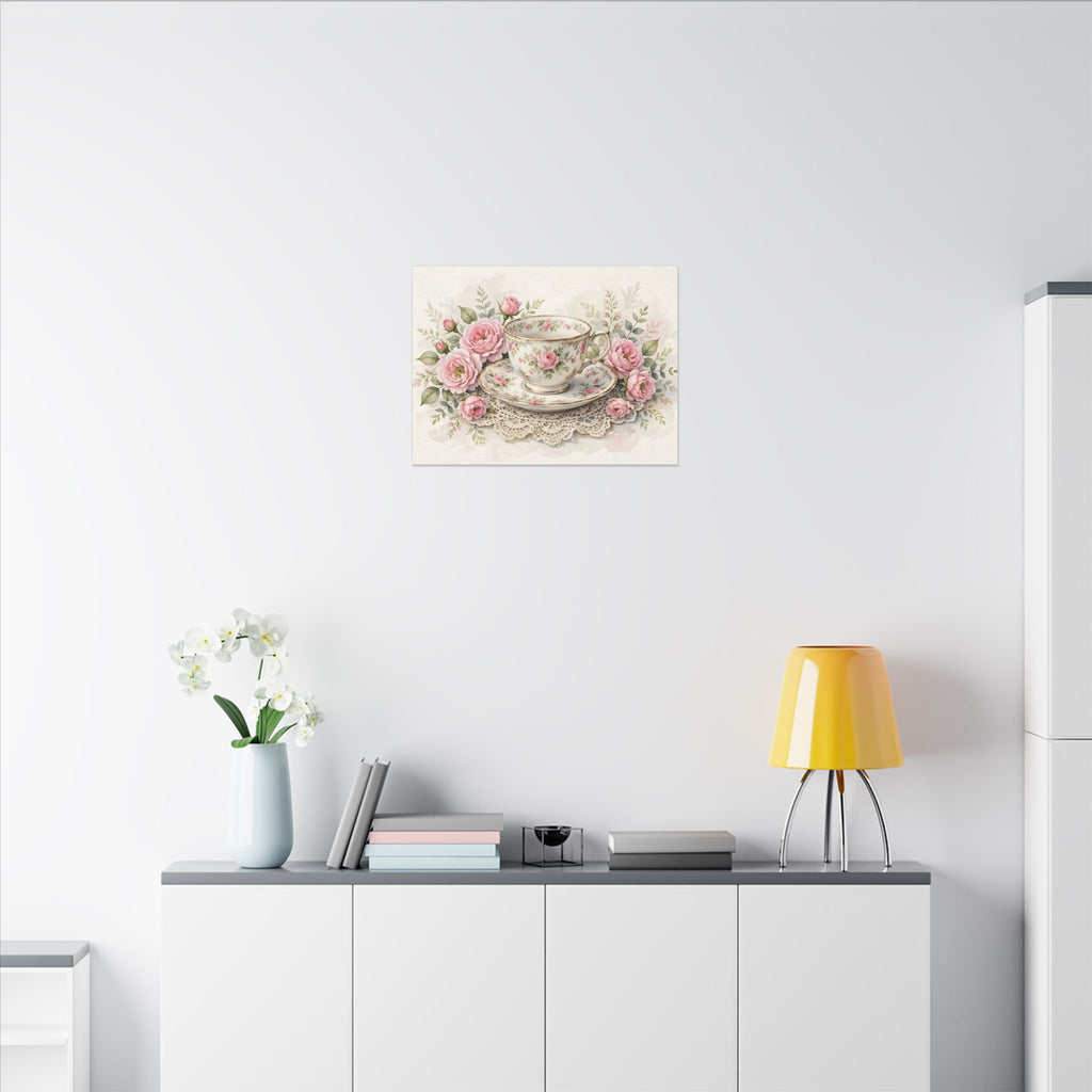 Roses and Vintage Teacup Canvas Wall Art