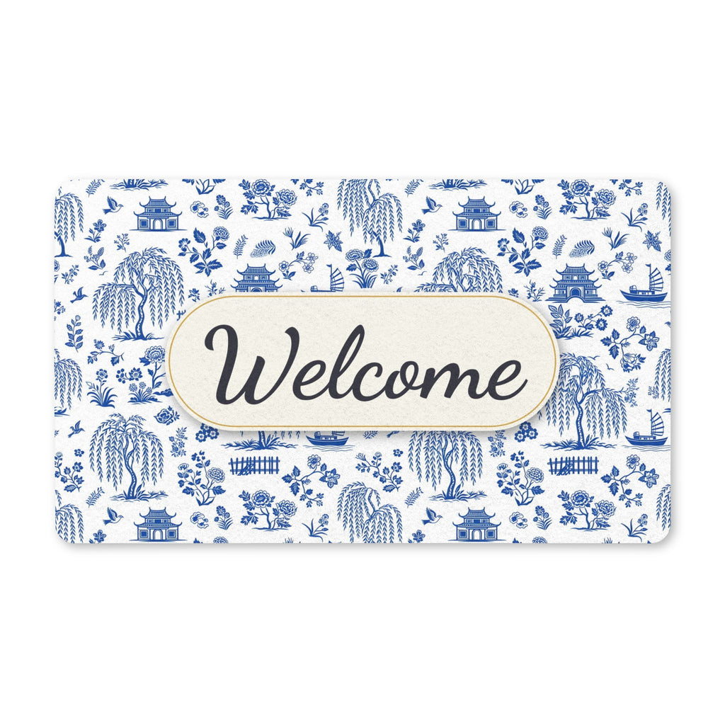Blue Willow China Pattern Welcome Doormat