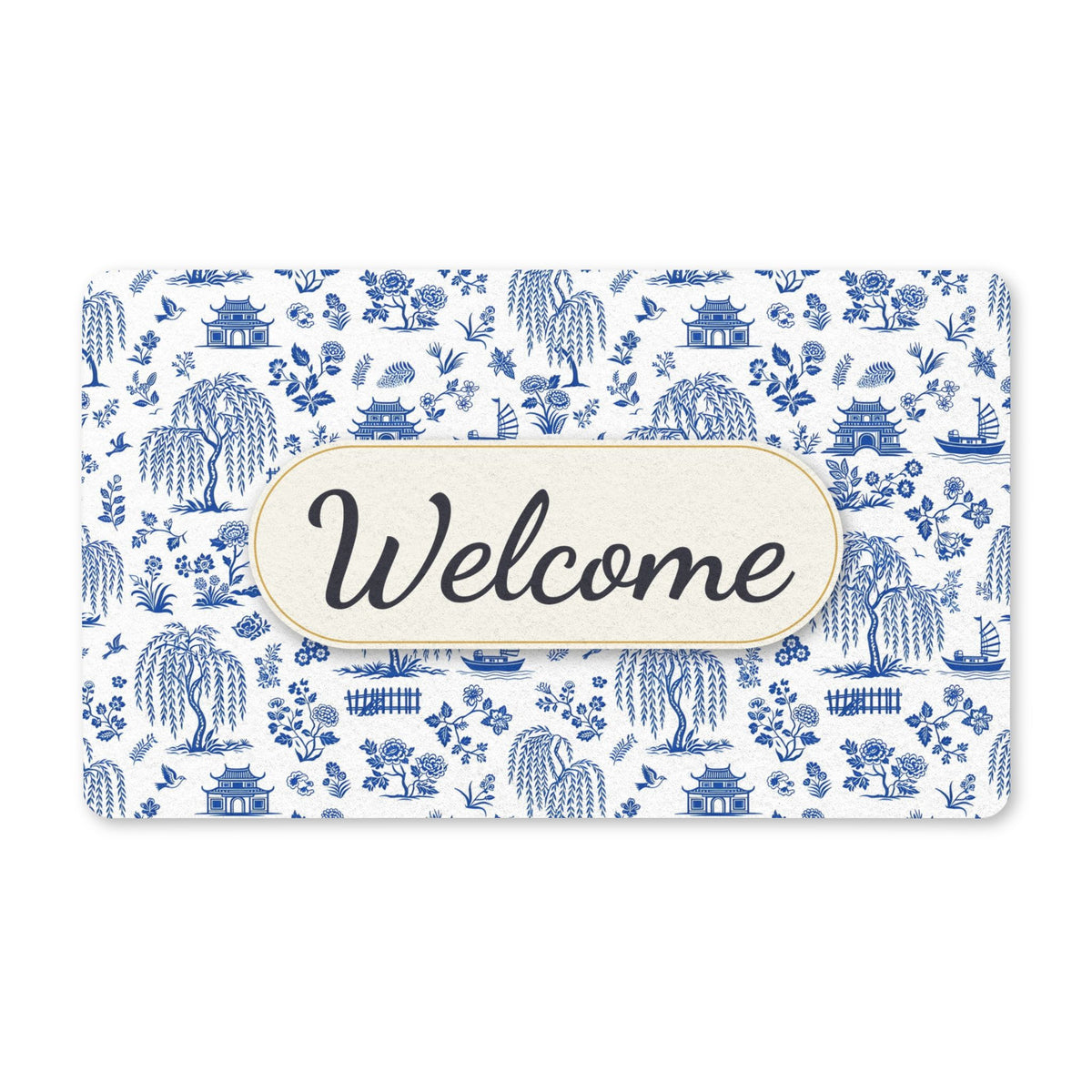 Blue Willow China Pattern Welcome Doormat