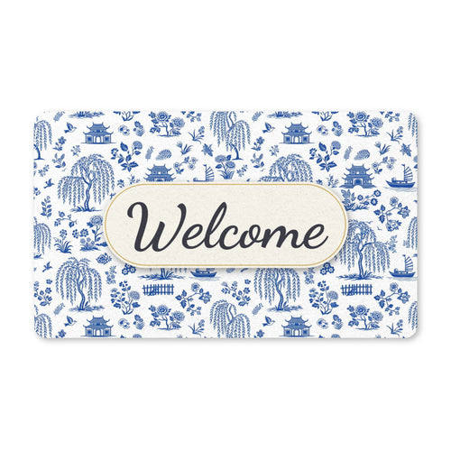Blue Willow China Pattern Welcome Doormat