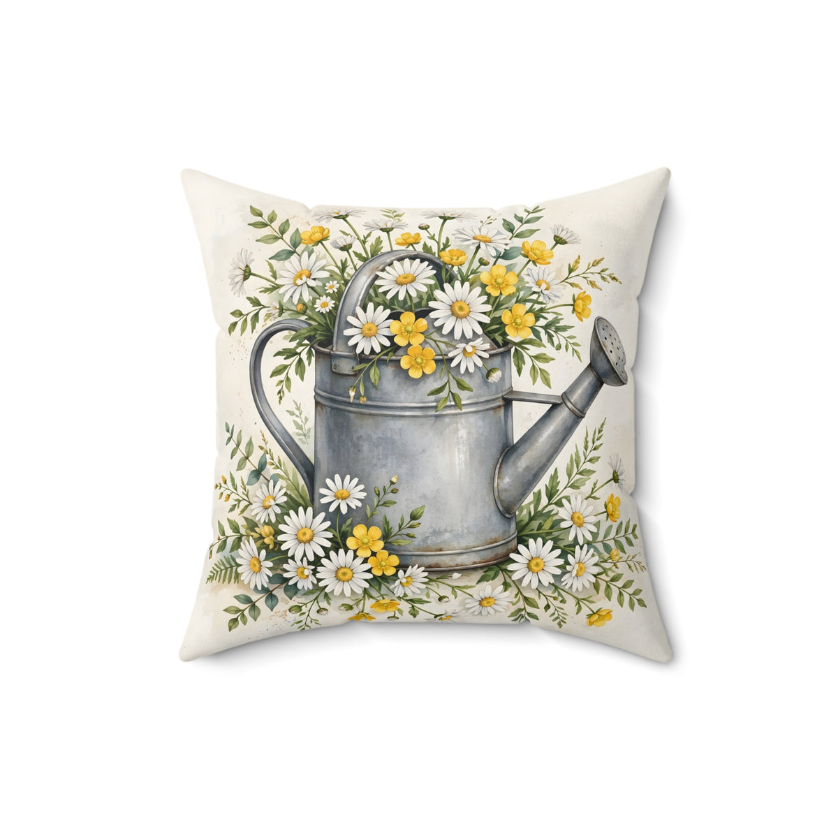 Daisies in a Watering Can Throw Pillow – Style 2