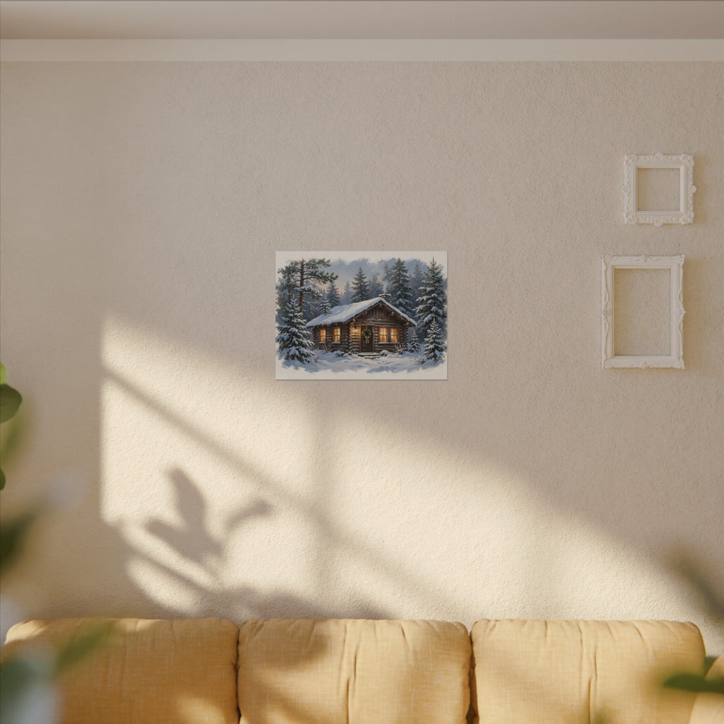 Snowy Cabin at Christmas Eve Canvas Wall Art