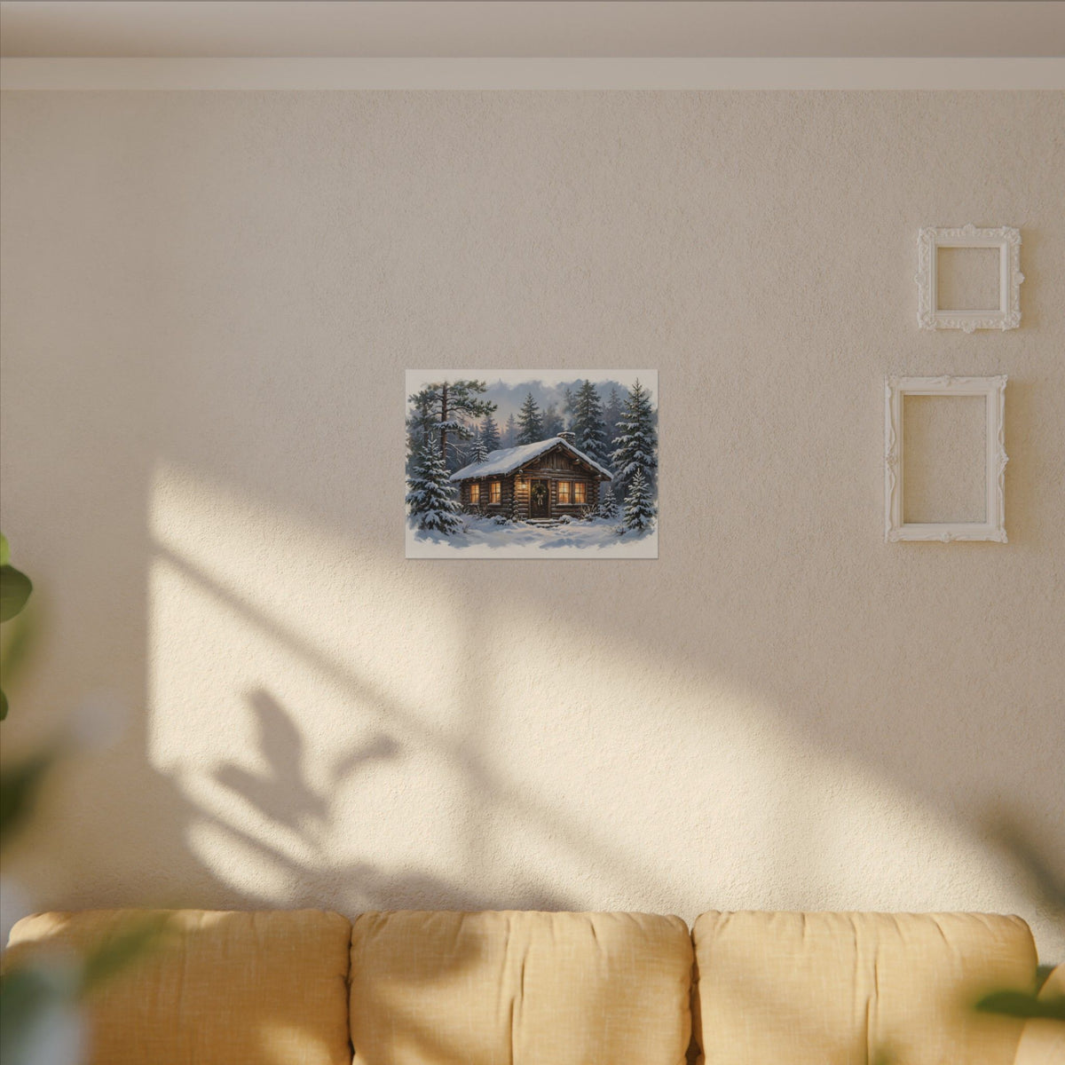 Snowy Cabin at Christmas Eve Canvas Wall Art