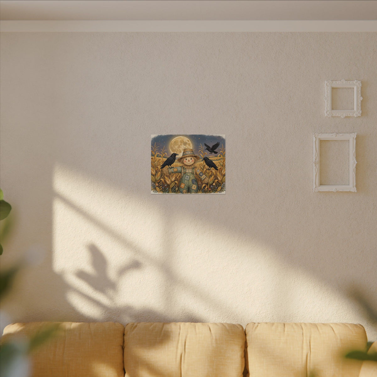 Scarecrow and Crows in the Cornfield Canvas Wall Art