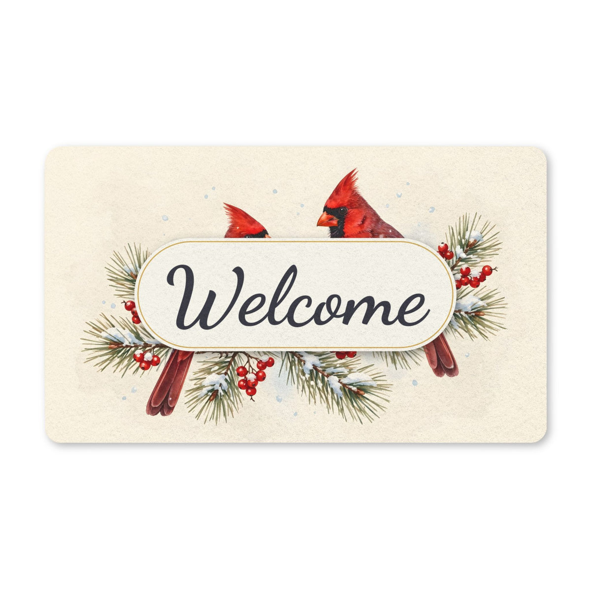Cardinals on a Snowy Pine Branch Welcome Doormat