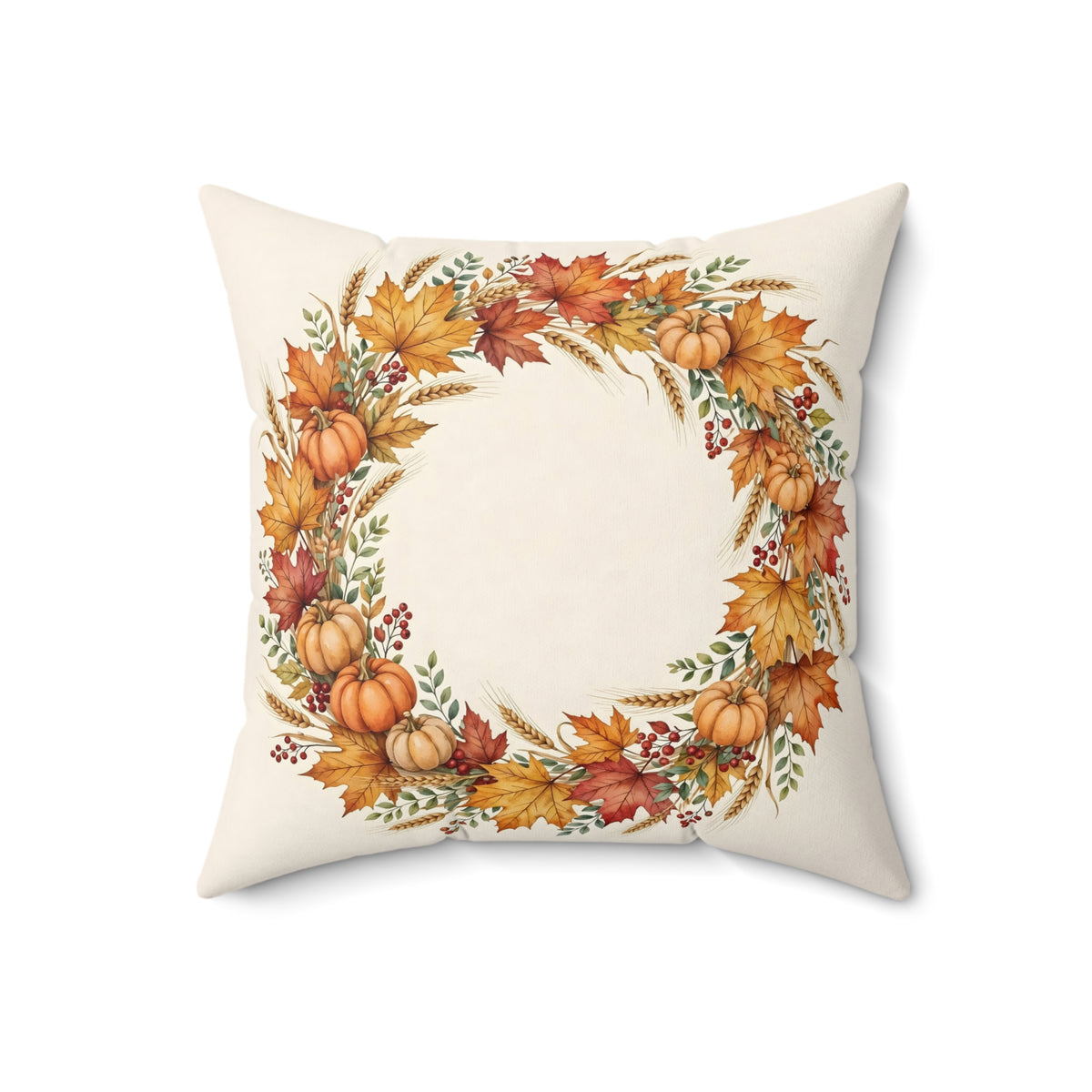 Fall Wreath of Leaves and Berries Throw Pillow
