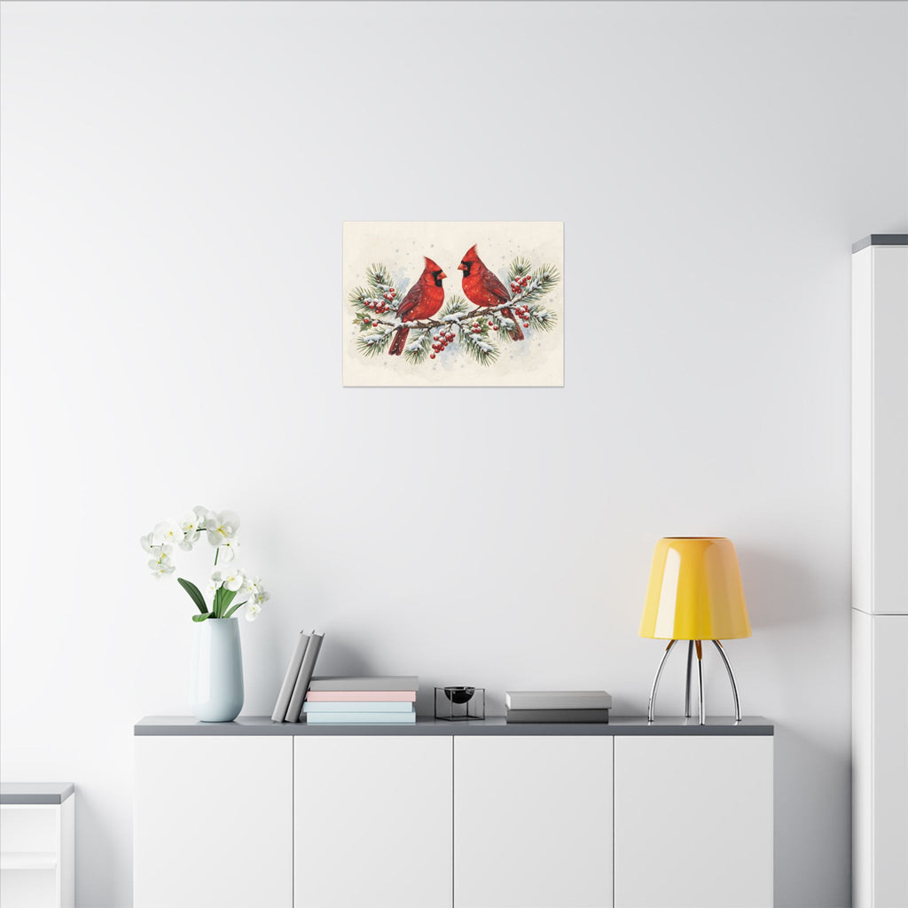 Cardinals on a Snowy Pine Branch Canvas Wall Art – Style 2
