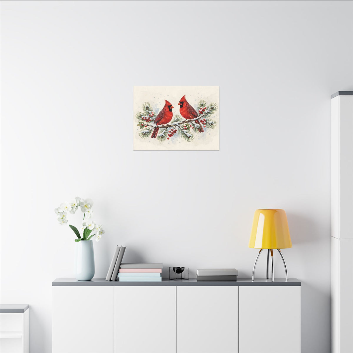 Cardinals on a Snowy Pine Branch Canvas Wall Art – Style 2