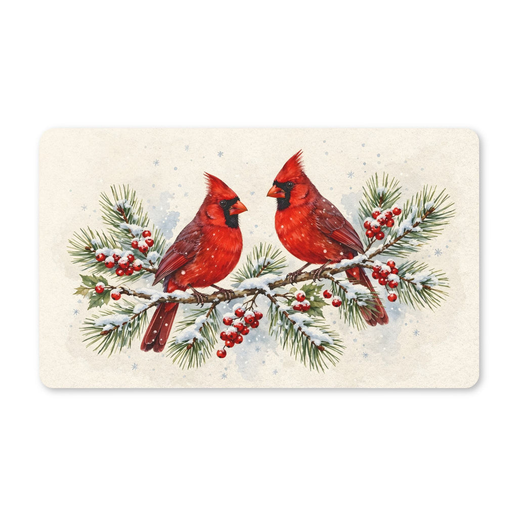 Cardinals on a Snowy Pine Branch Doormat – Style 2