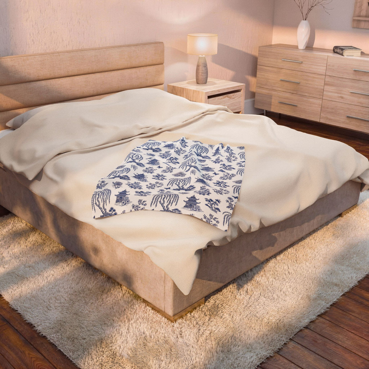 Blue Willow China Pattern Velveteen Plush Blanket – Style 2