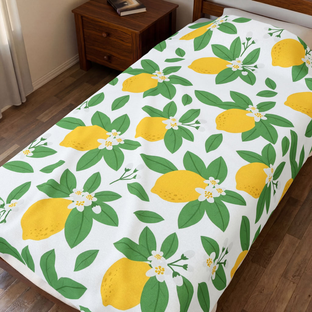Farmhouse Lemon Pattern Velveteen Plush Blanket – Style 2