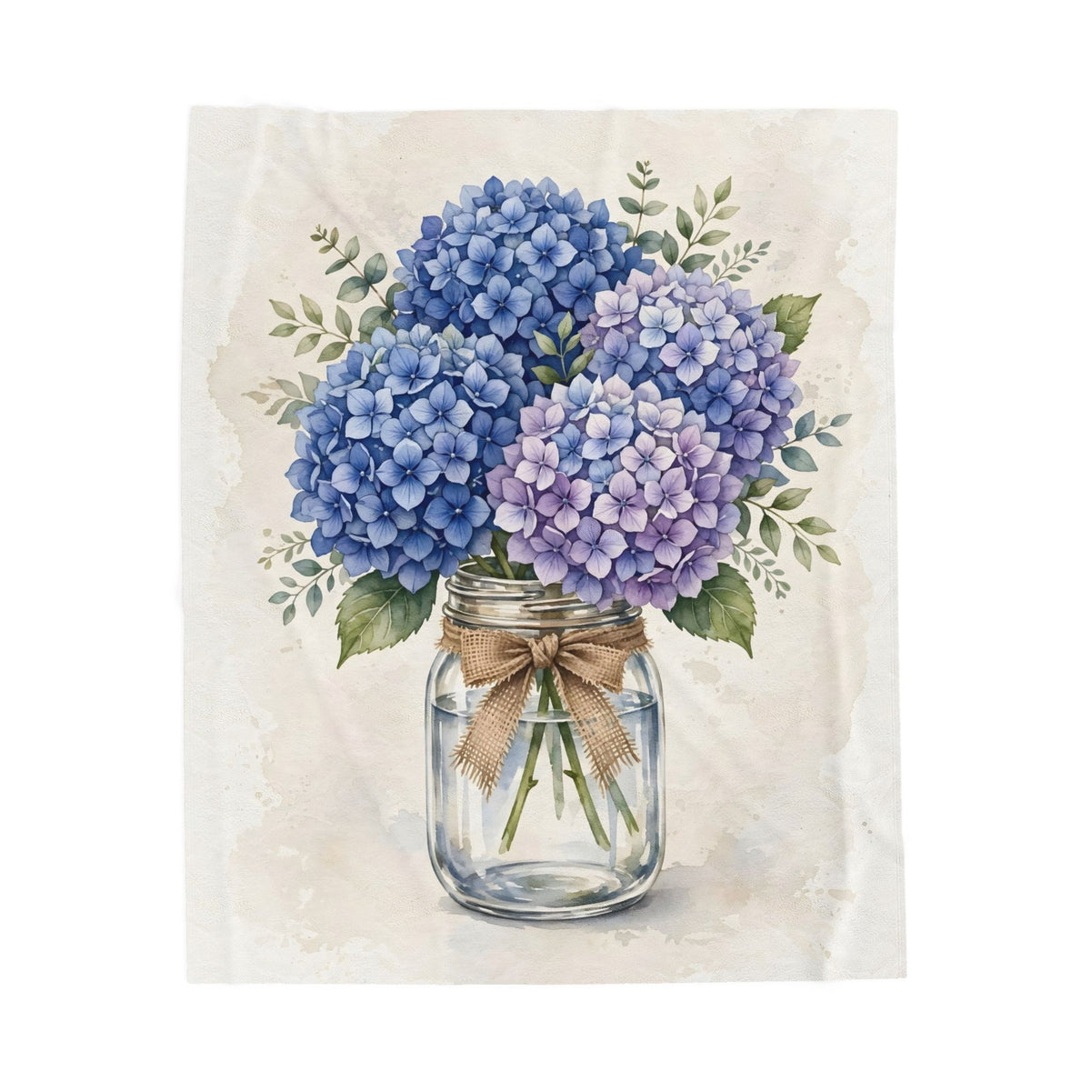 Blue Hydrangeas in a Mason Jar Velveteen Plush Blanket – Style 2