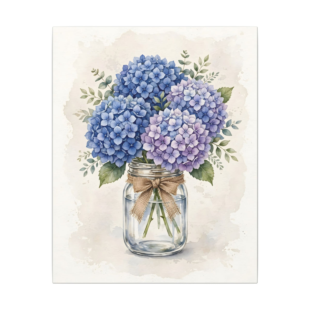 Blue Hydrangeas in a Mason Jar Canvas Wall Art – Style 2