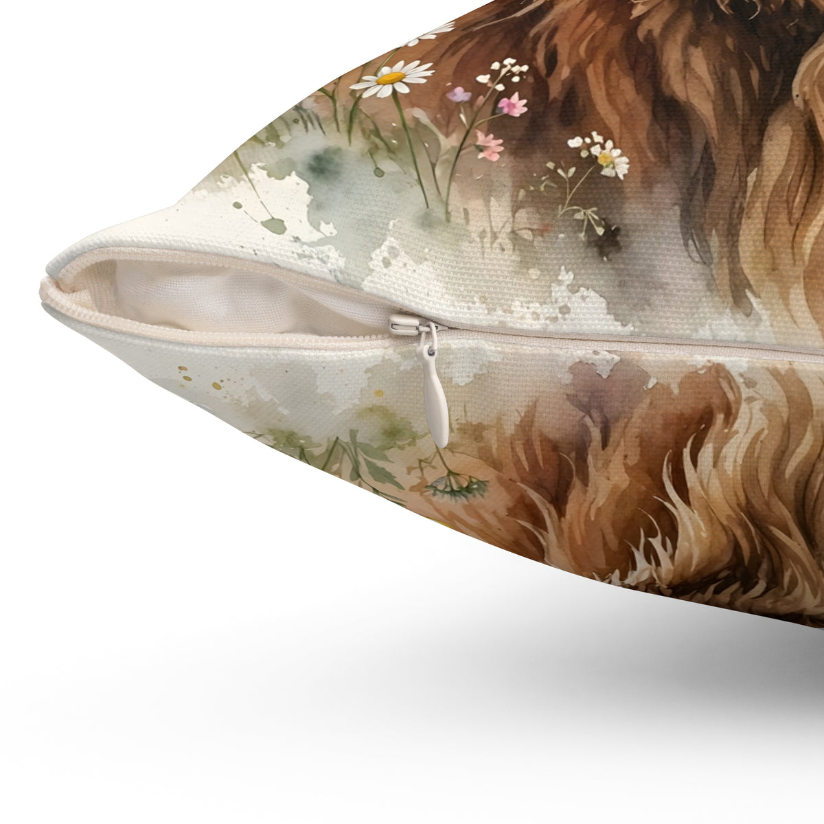 Highland Cow with Flower Crown Throw Pillow