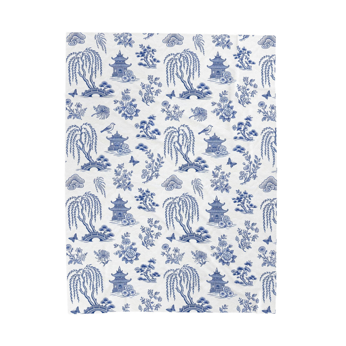 Blue Willow China Pattern Velveteen Plush Blanket – Style 2