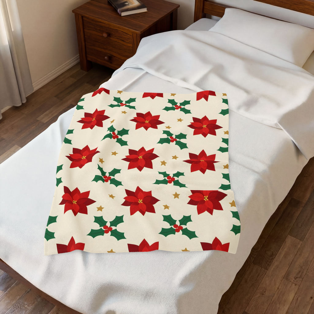 Christmas Poinsettia Pattern Velveteen Plush Blanket