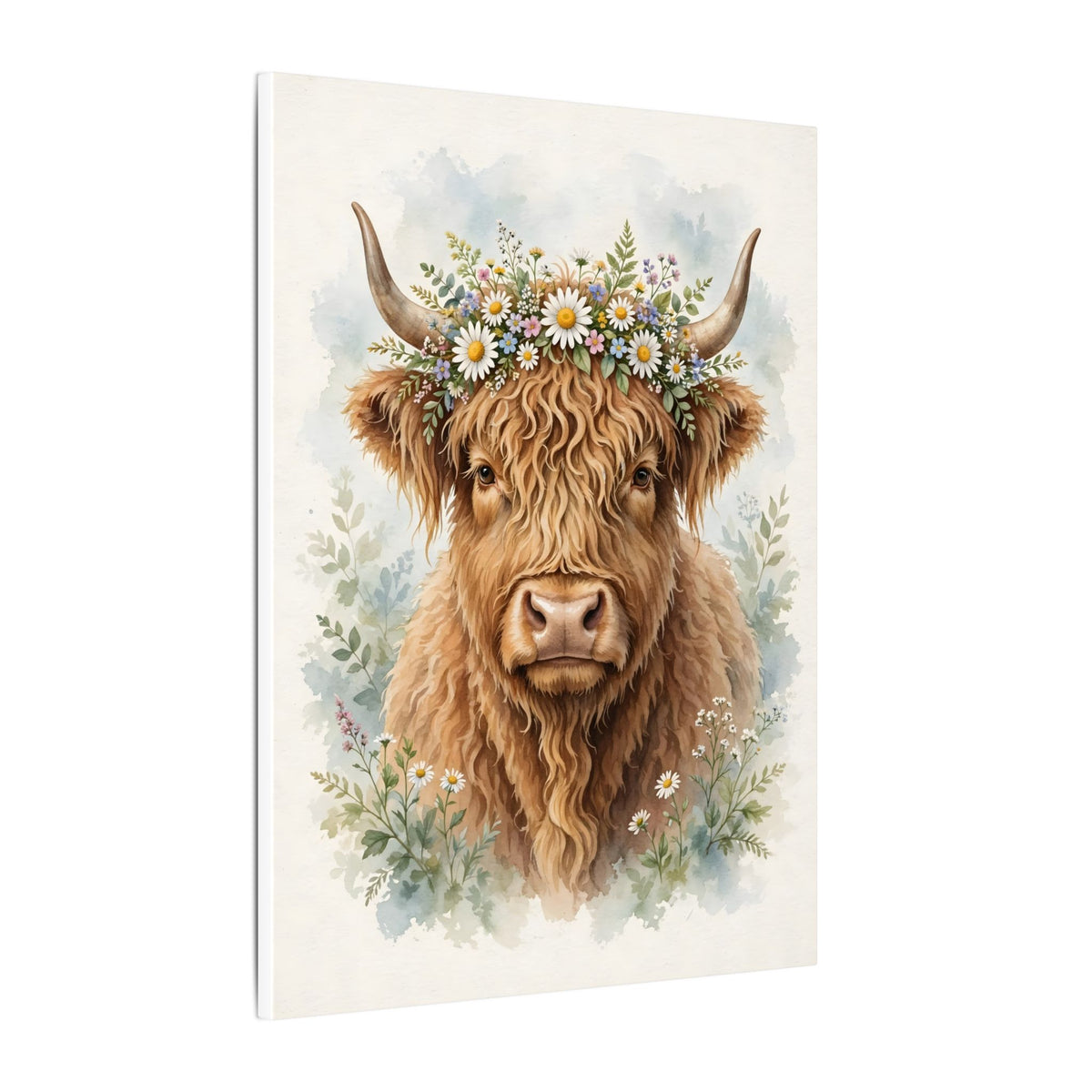 Highland Cow with Flower Crown Canvas Wall Art – Style 2