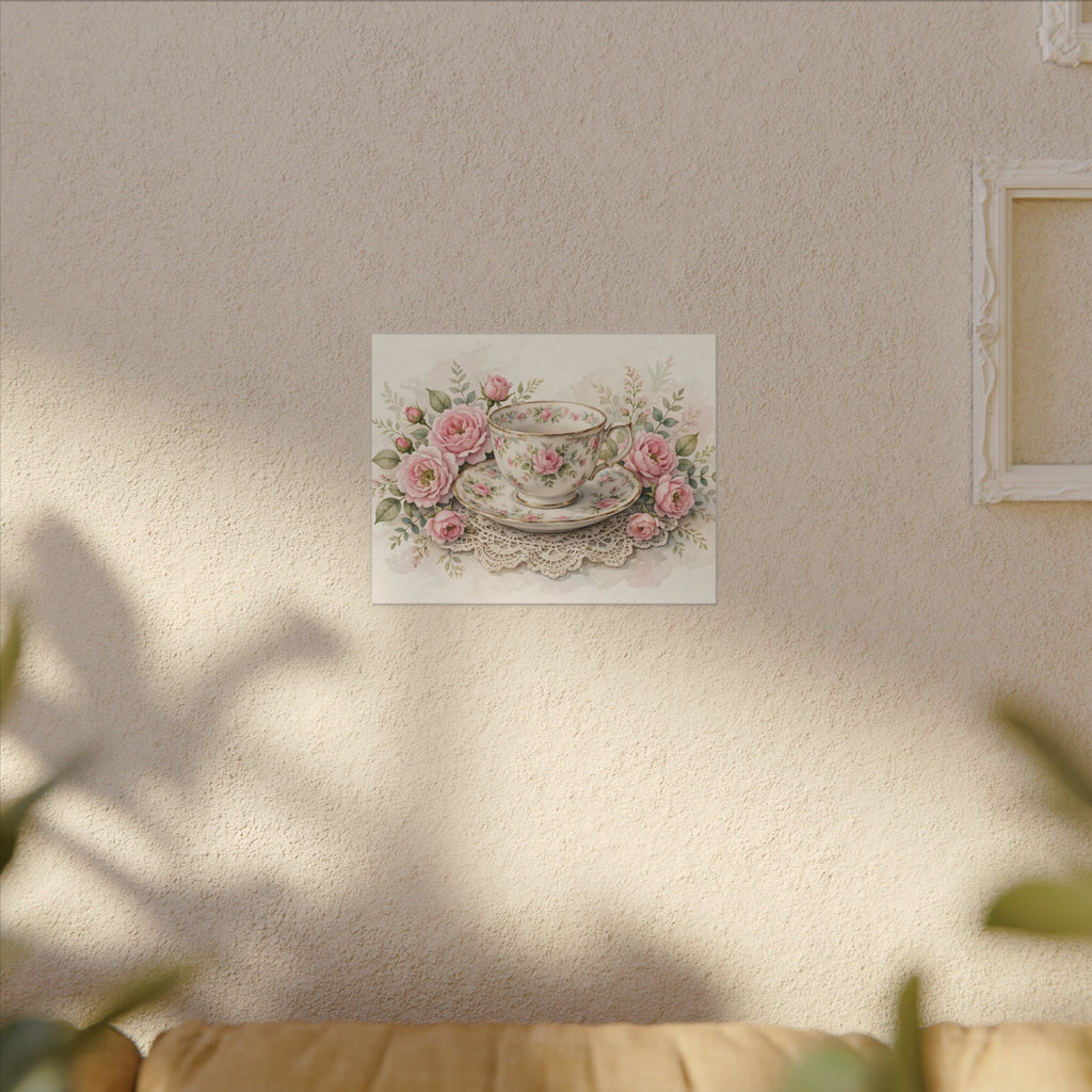 Roses and Vintage Teacup Canvas Wall Art