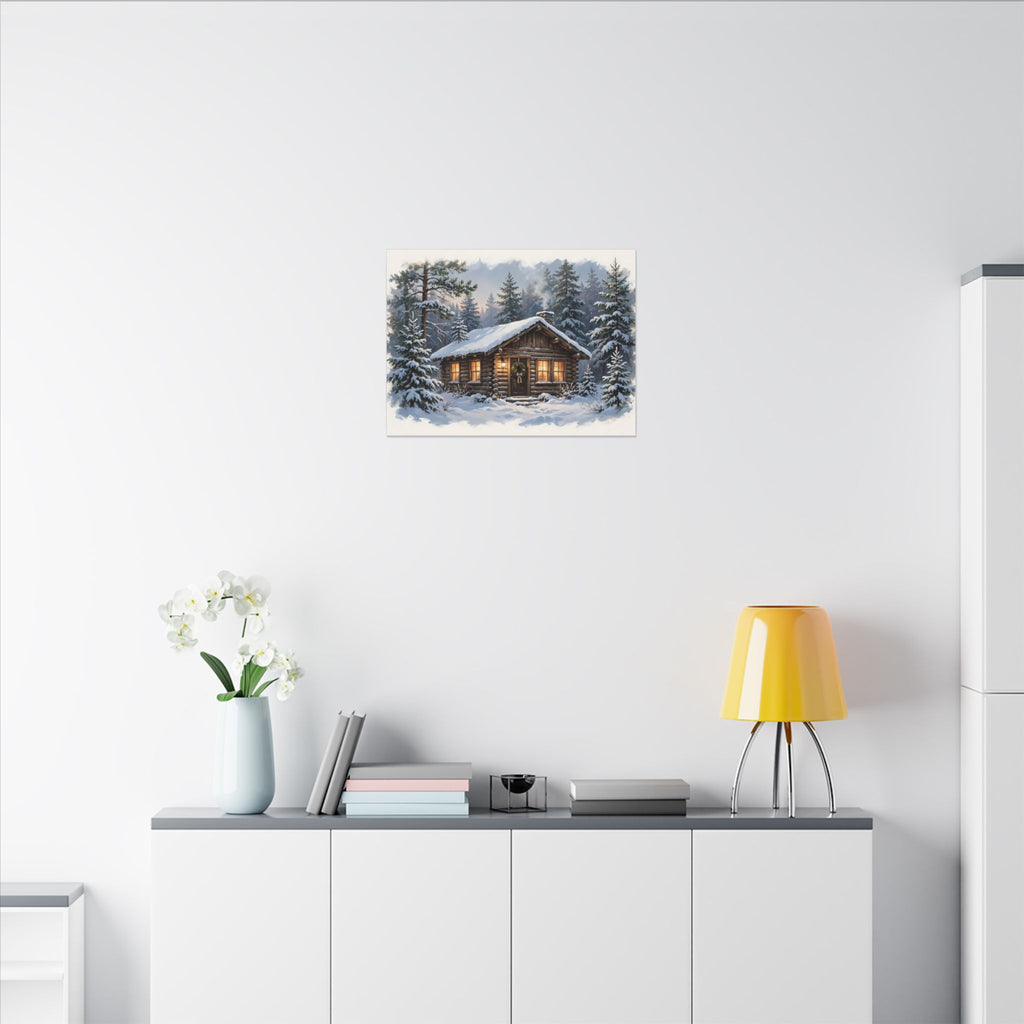 Snowy Cabin at Christmas Eve Canvas Wall Art