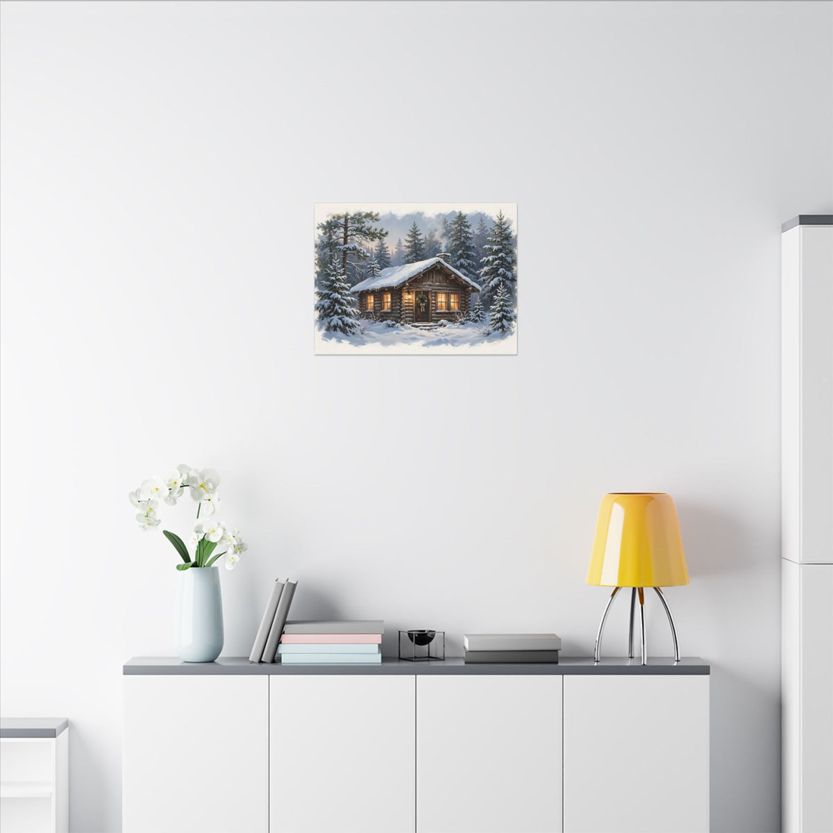 Snowy Cabin at Christmas Eve Canvas Wall Art