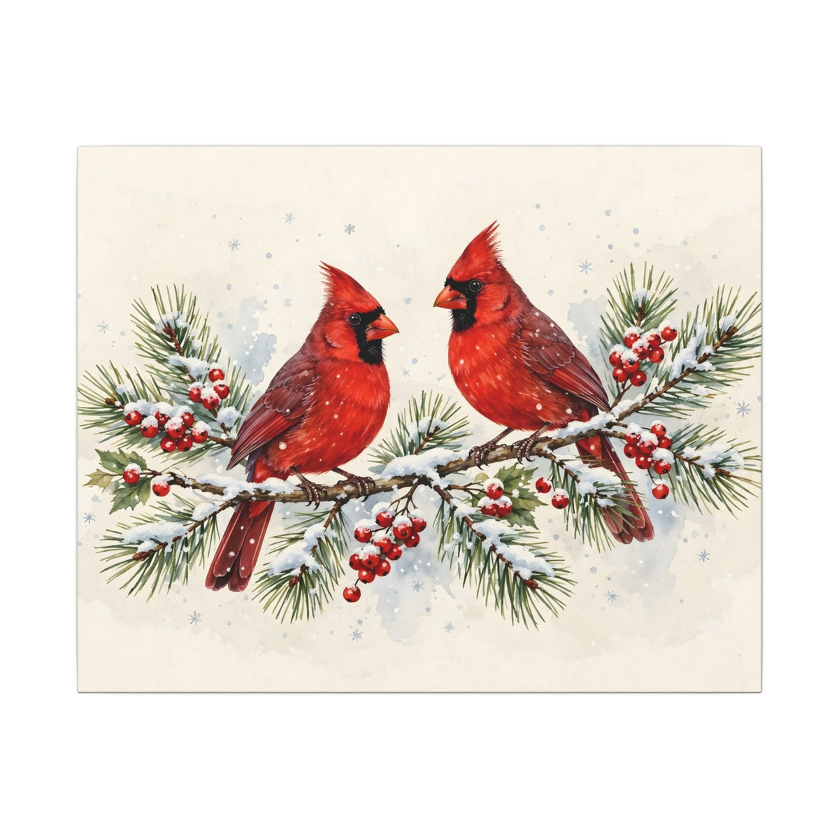 Cardinals on a Snowy Pine Branch Canvas Wall Art – Style 2