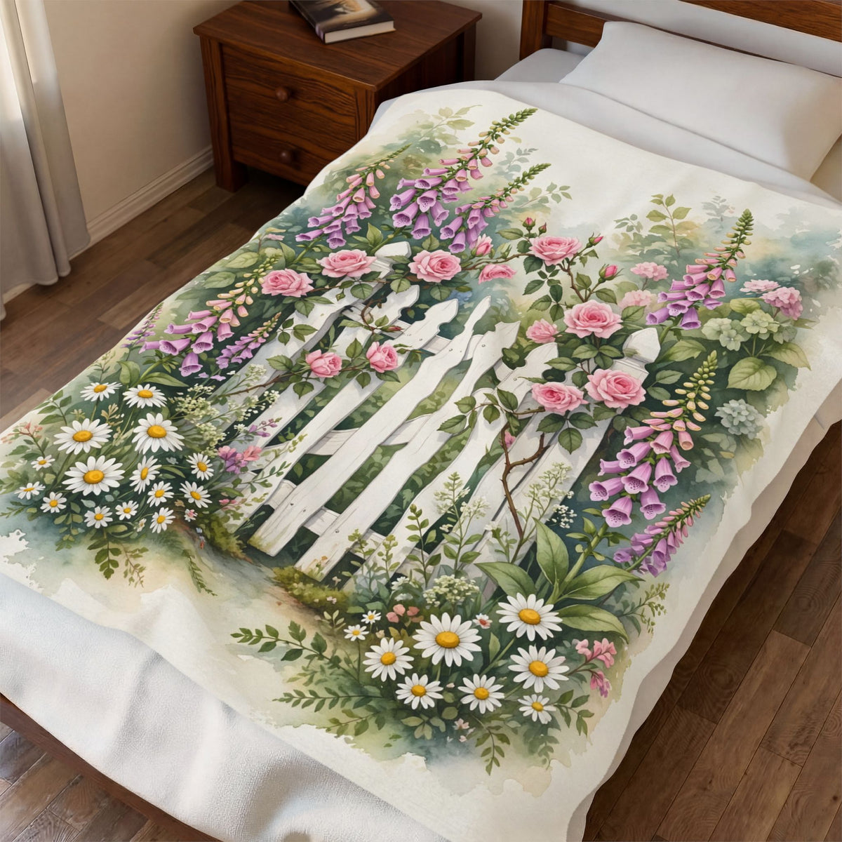 Cottage Garden Gate Velveteen Plush Blanket