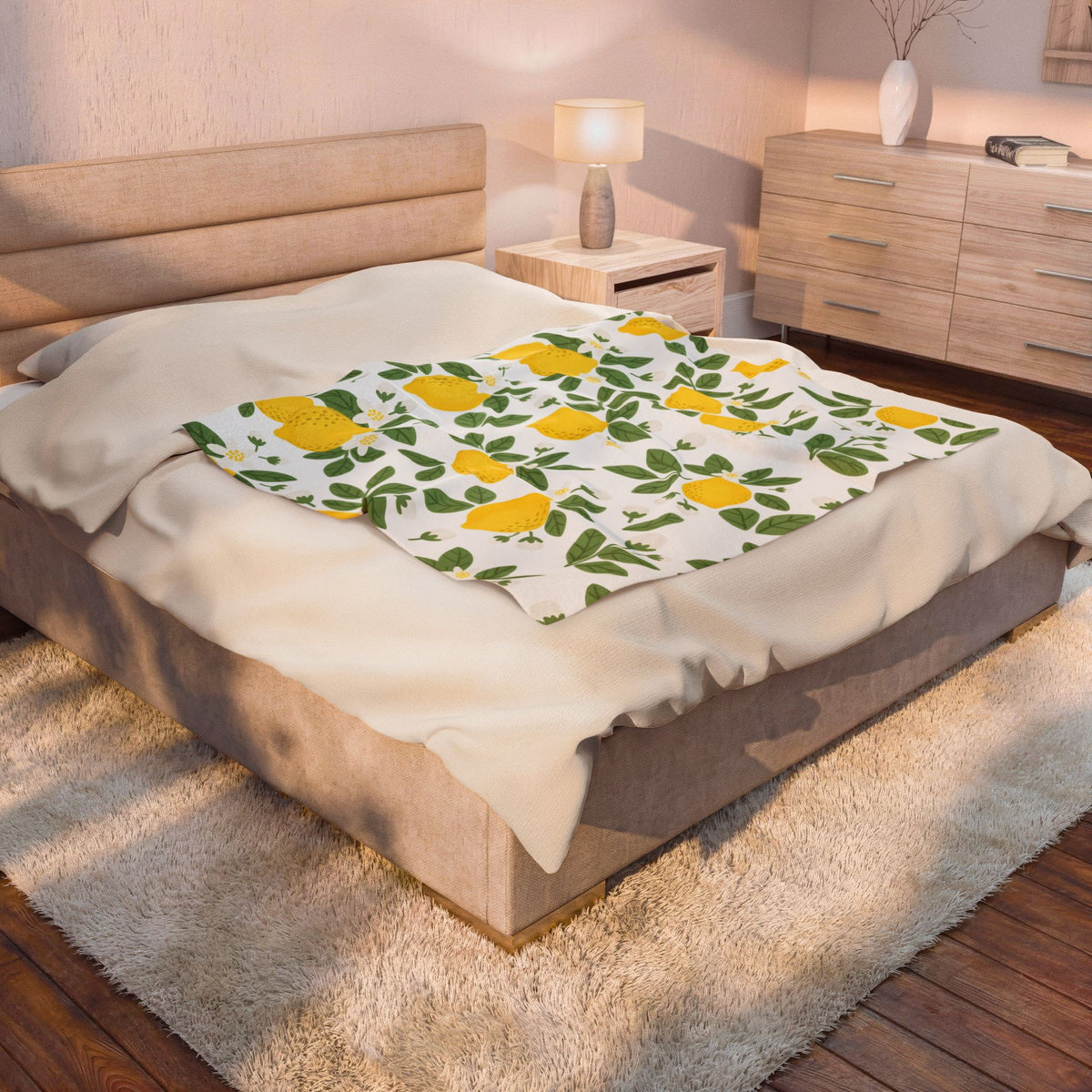 Farmhouse Lemon Pattern Velveteen Plush Blanket