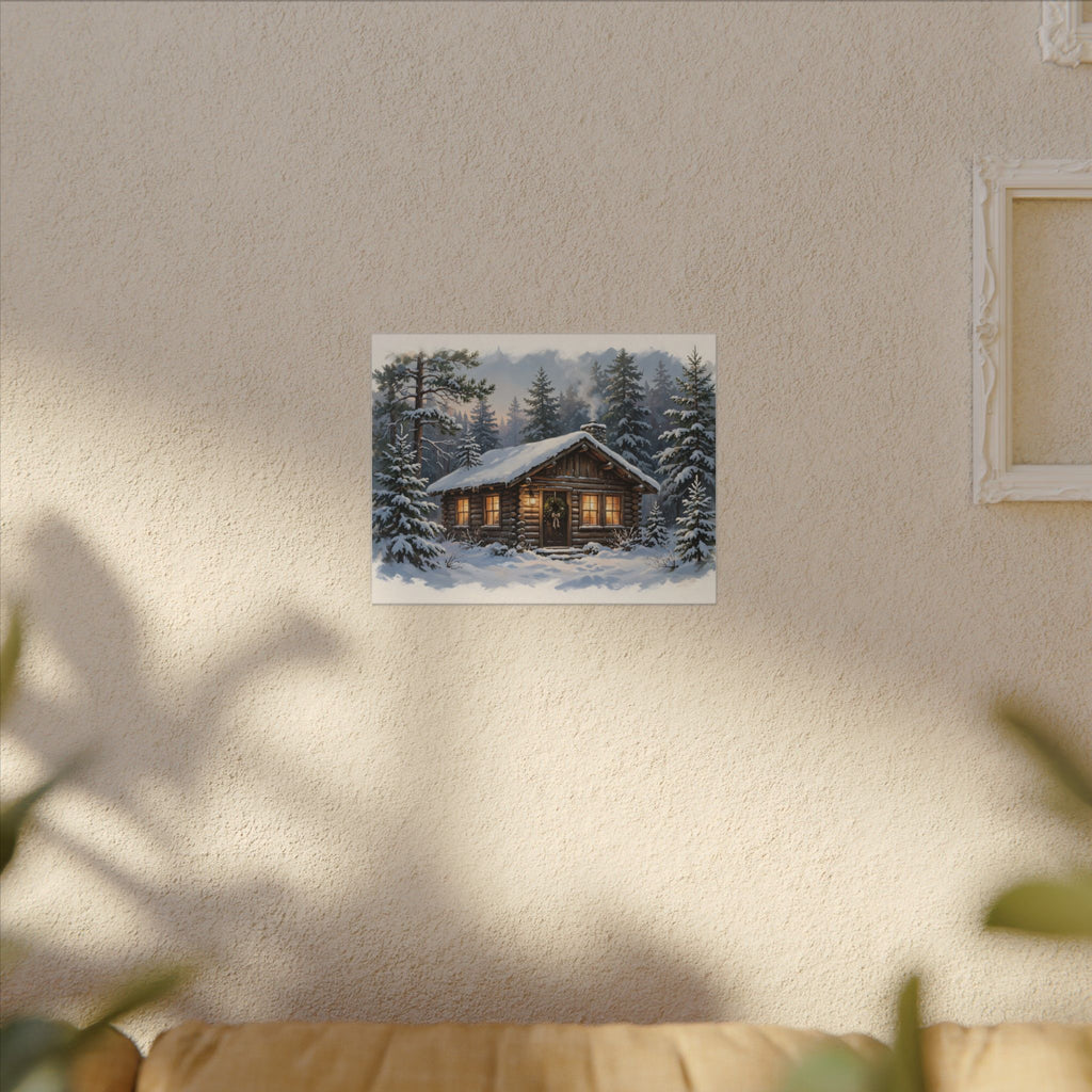 Snowy Cabin at Christmas Eve Canvas Wall Art
