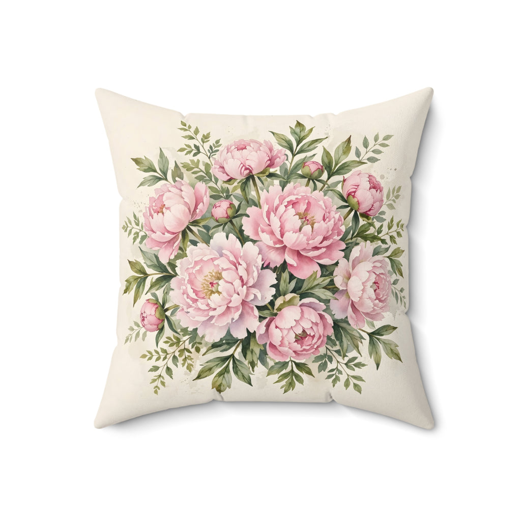 Pink Peonies Watercolor Throw Pillow