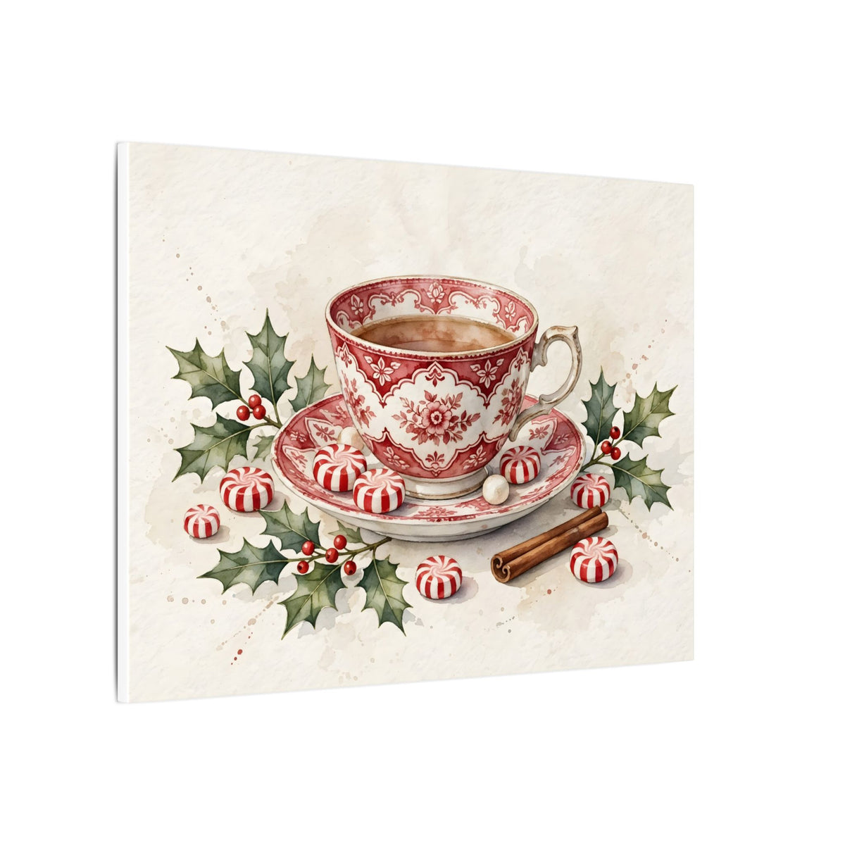Christmas Teacup with Peppermints Canvas Wall Art – Style 2