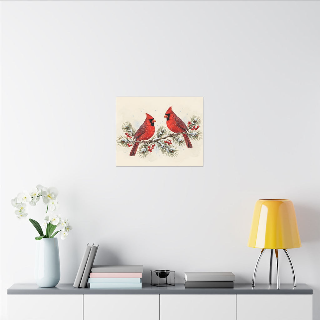 Cardinals on a Snowy Pine Branch Canvas Wall Art