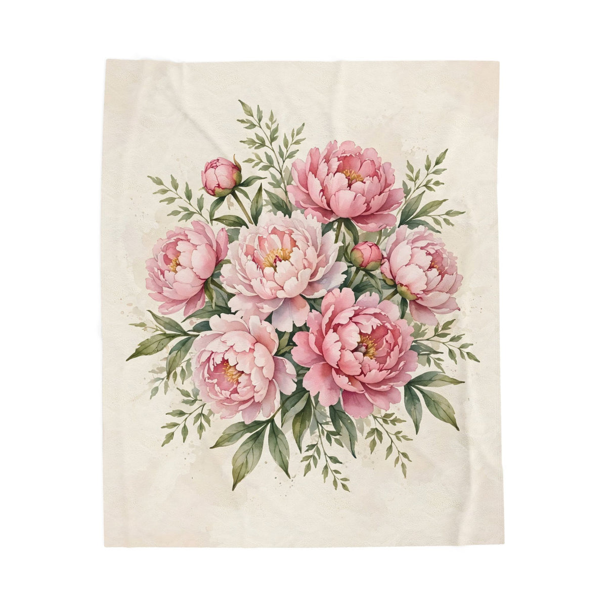 Pink Peonies Watercolor Velveteen Plush Blanket