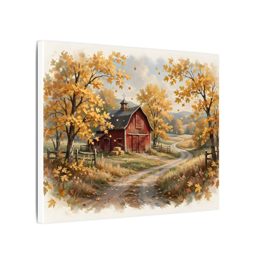 Autumn Red Barn Landscape Canvas Wall Art