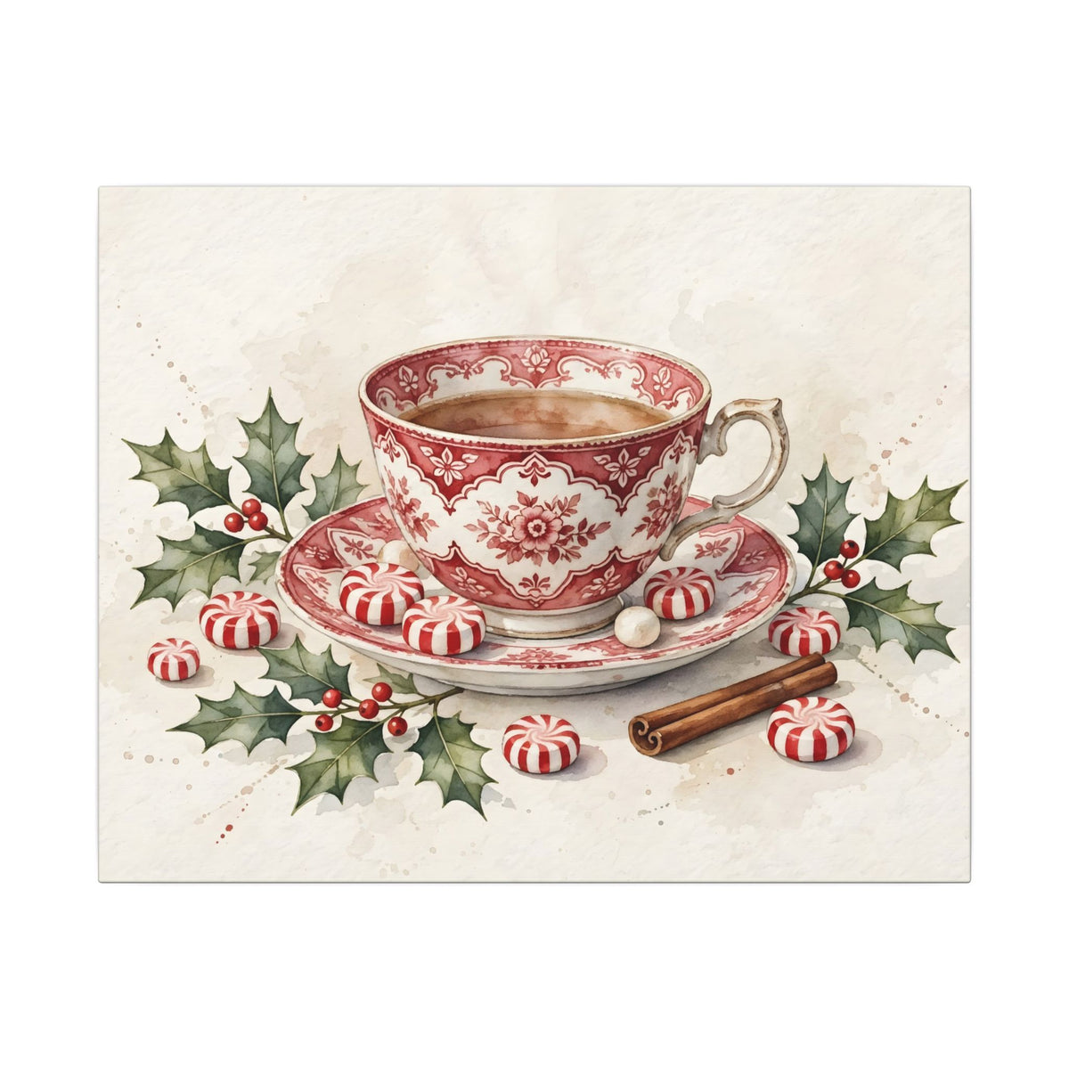Christmas Teacup with Peppermints Canvas Wall Art – Style 2