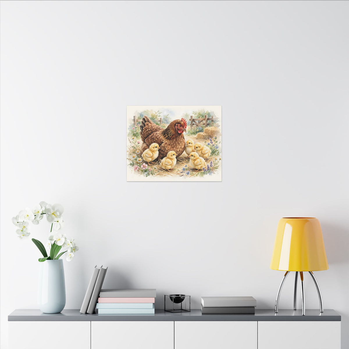 Hen and Chicks in the Barnyard Canvas Wall Art – Style 2