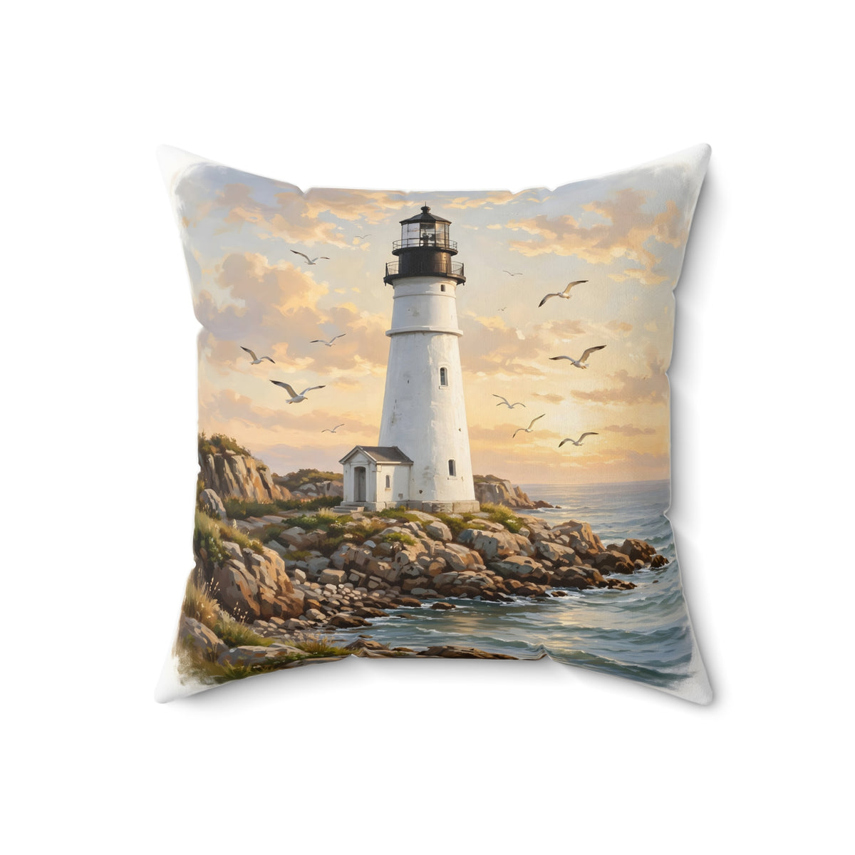 Lighthouse at Golden Hour Throw Pillow