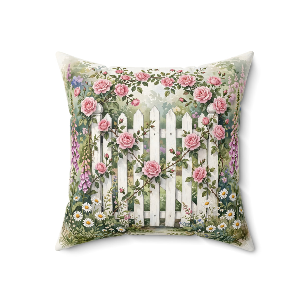 Cottage Garden Gate Throw Pillow