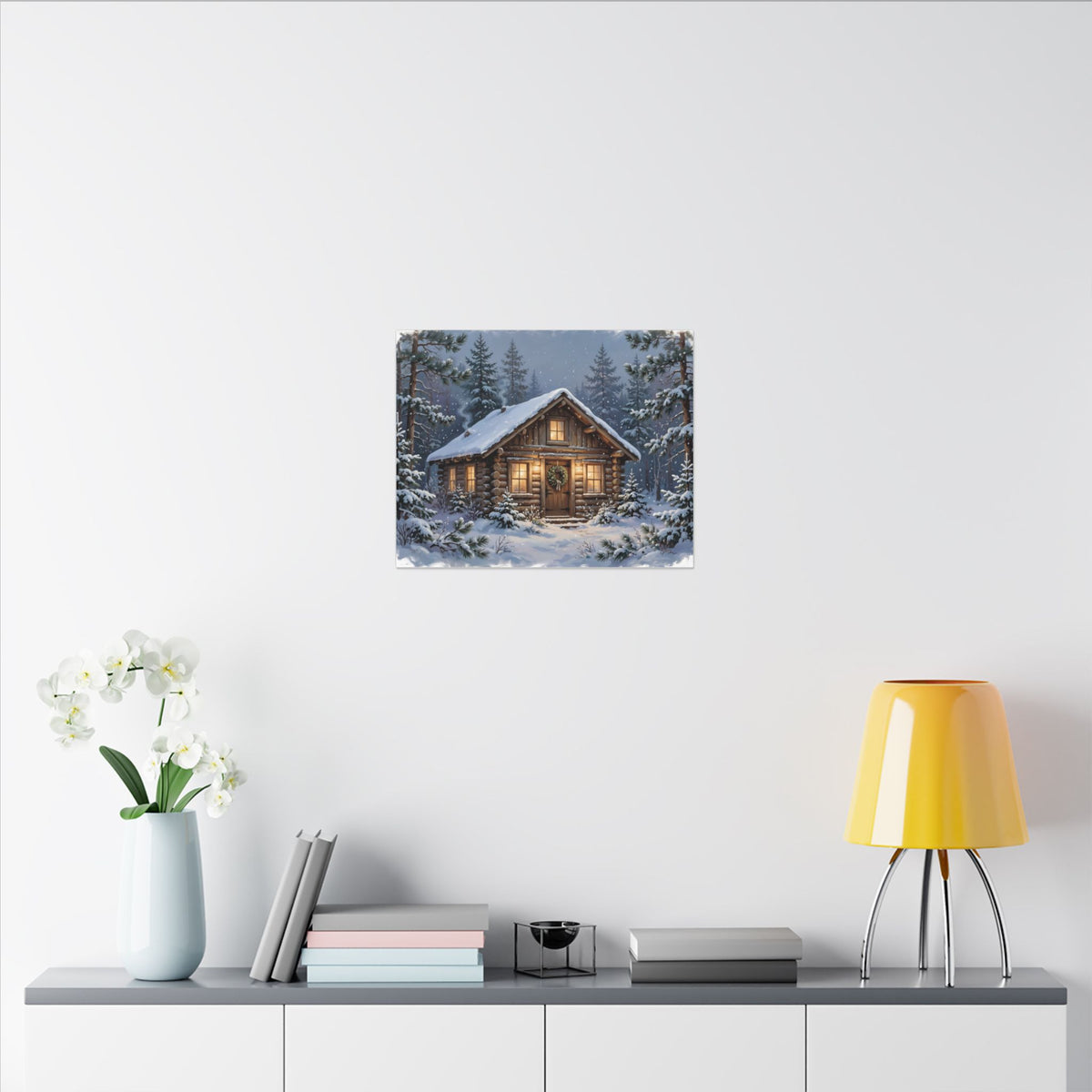 Snowy Cabin at Christmas Eve Canvas Wall Art – Style 2