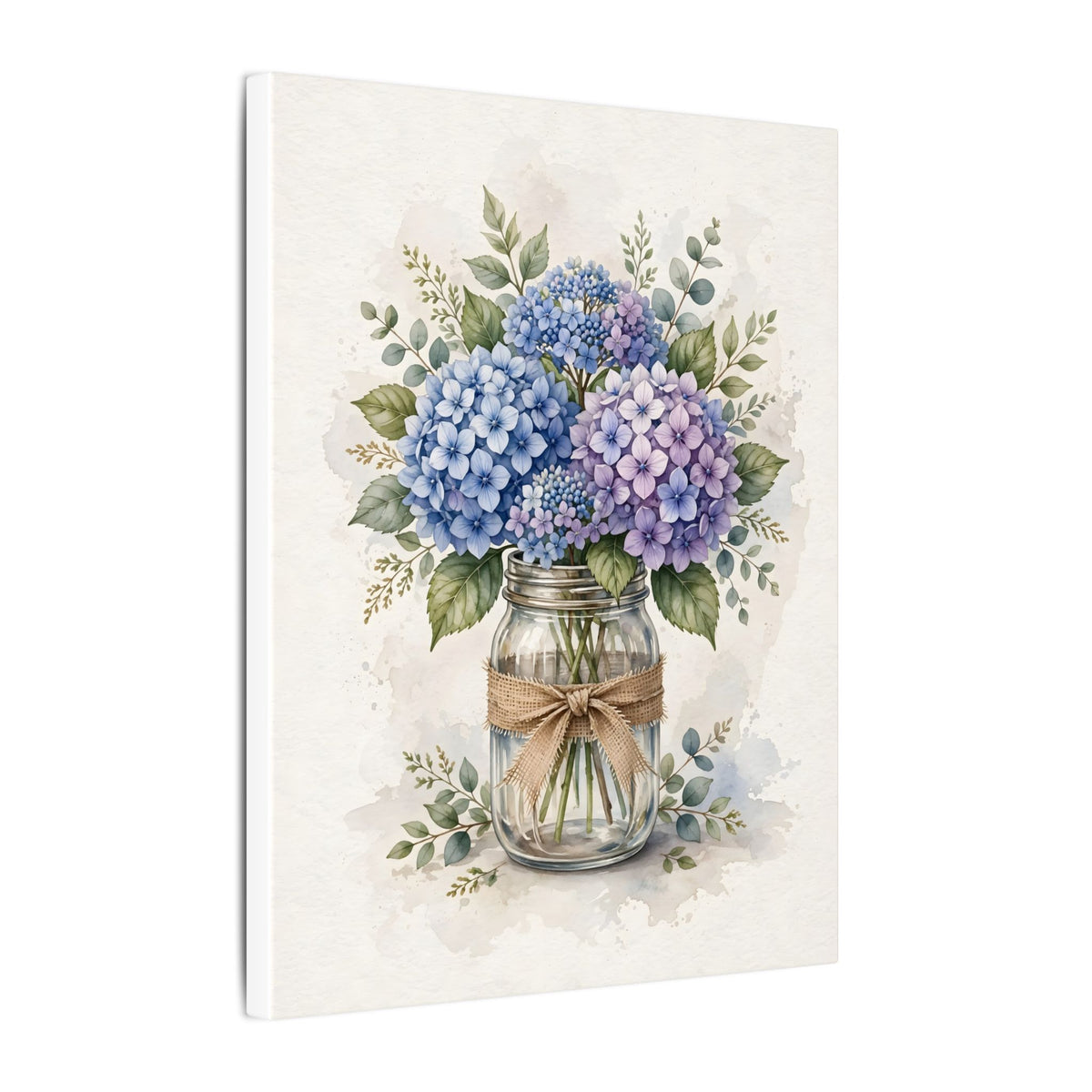 Blue Hydrangeas in a Mason Jar Canvas Wall Art