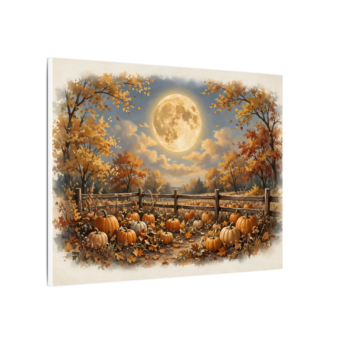 Harvest Moon over the Pumpkin Patch Canvas Wall Art
