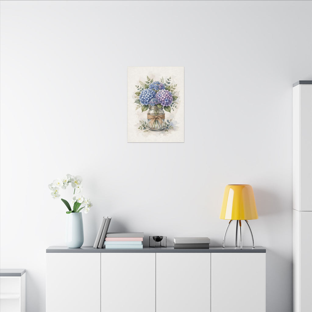 Blue Hydrangeas in a Mason Jar Canvas Wall Art