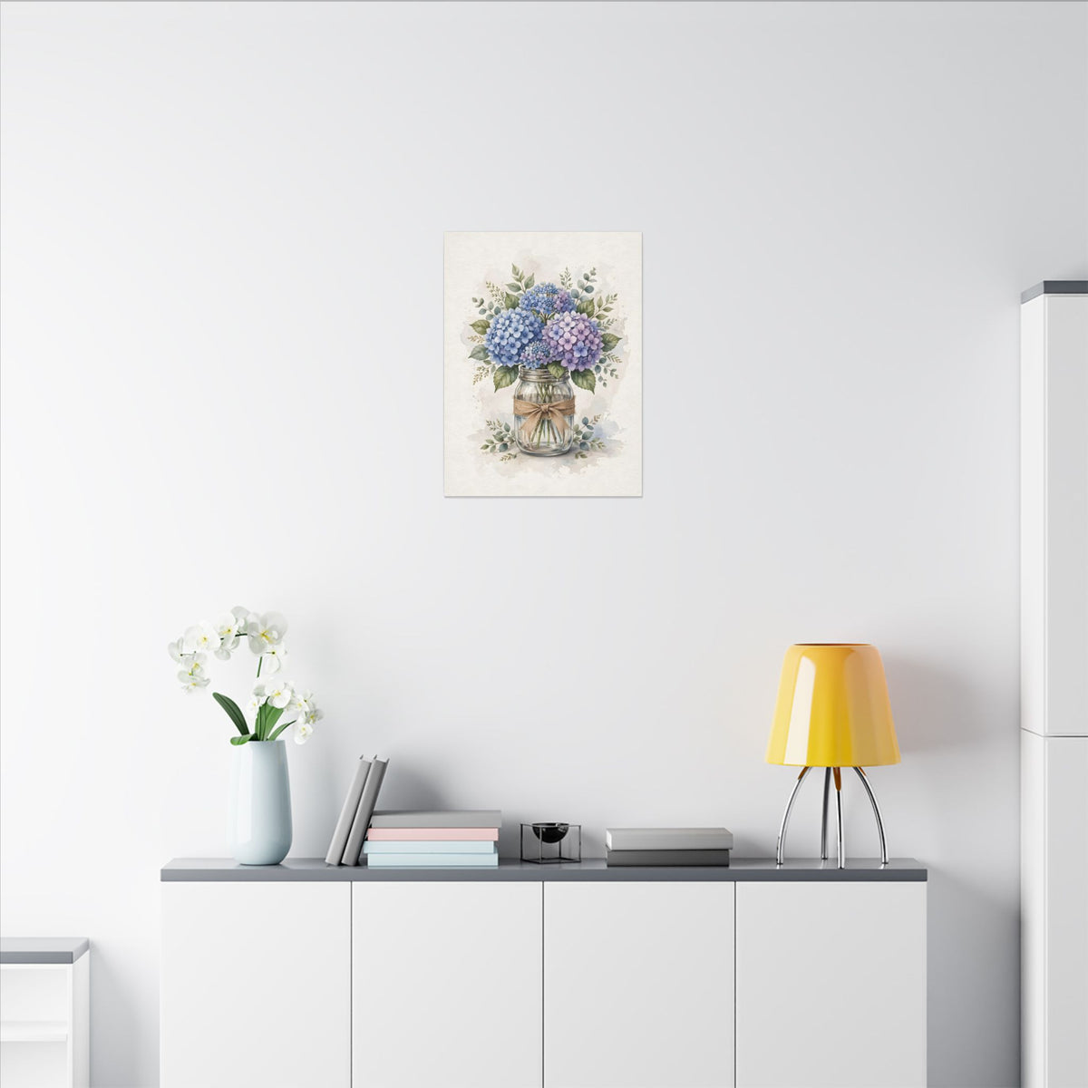 Blue Hydrangeas in a Mason Jar Canvas Wall Art