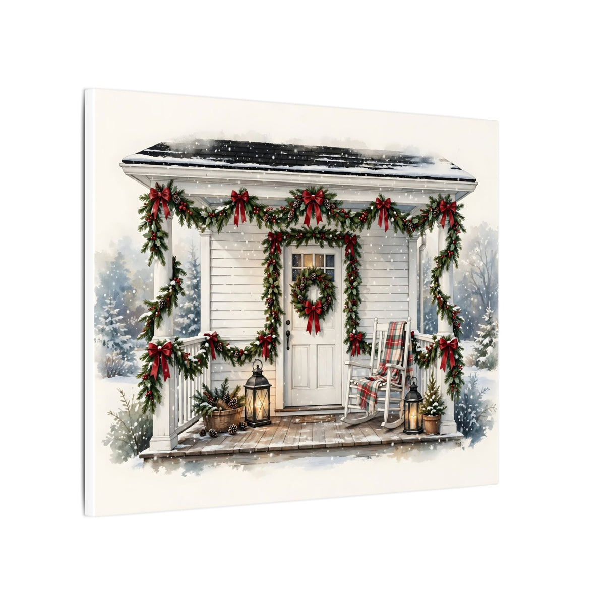 Farmhouse Christmas Porch Canvas Wall Art