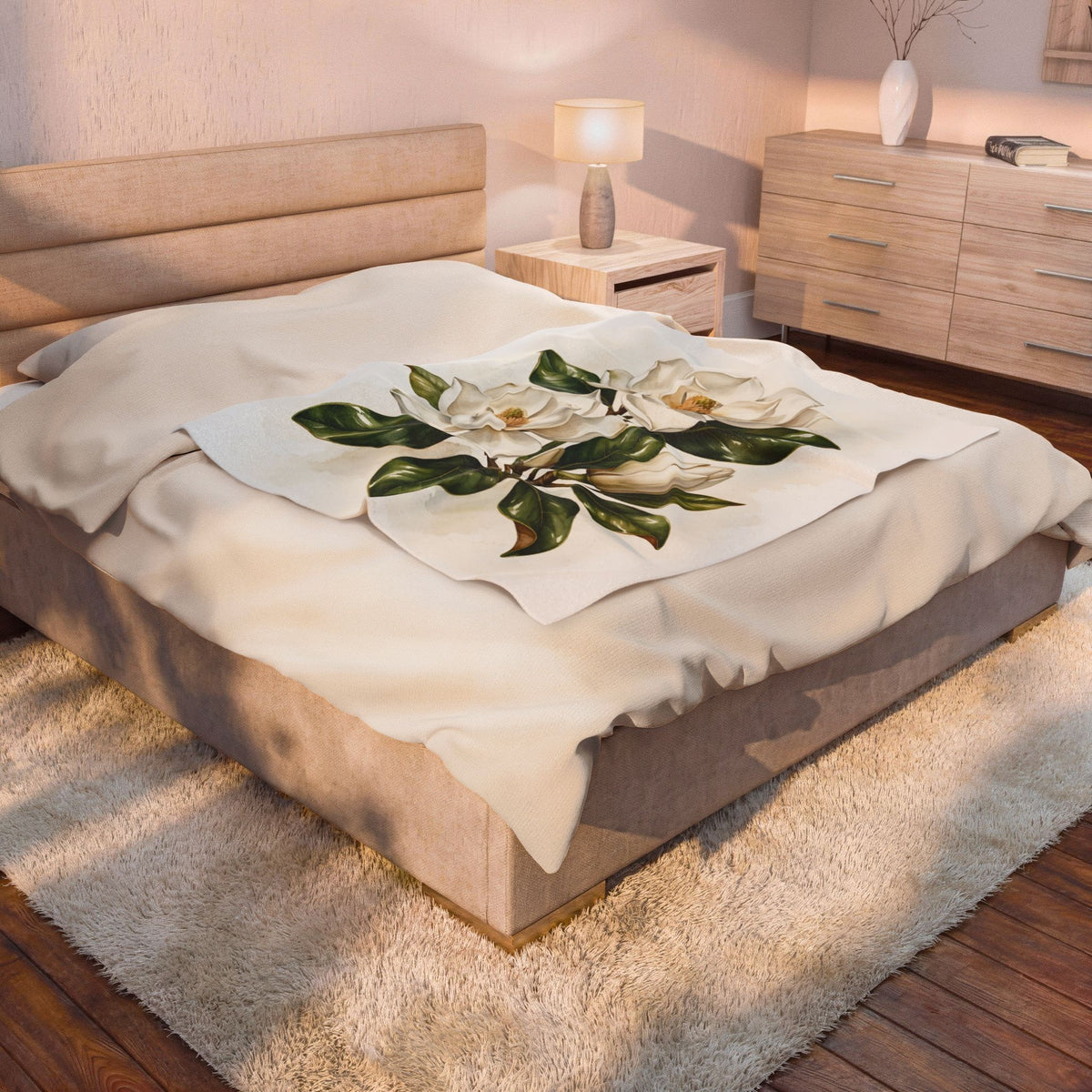 Magnolia Blossoms Velveteen Plush Blanket – Style 2