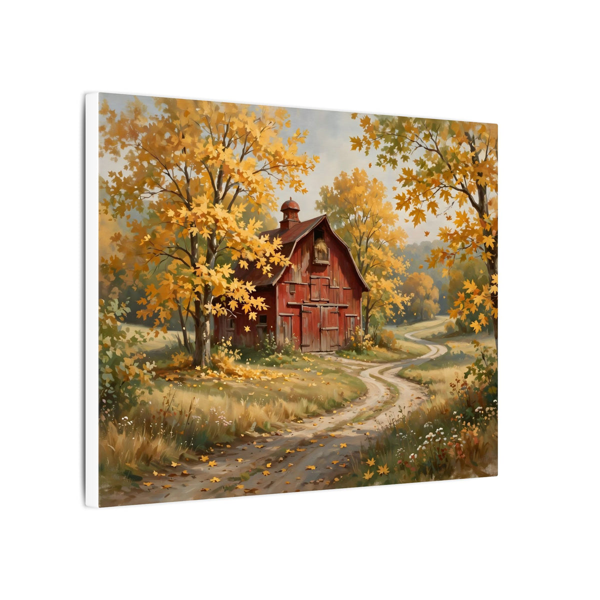 Autumn Red Barn Landscape Canvas Wall Art – Style 2